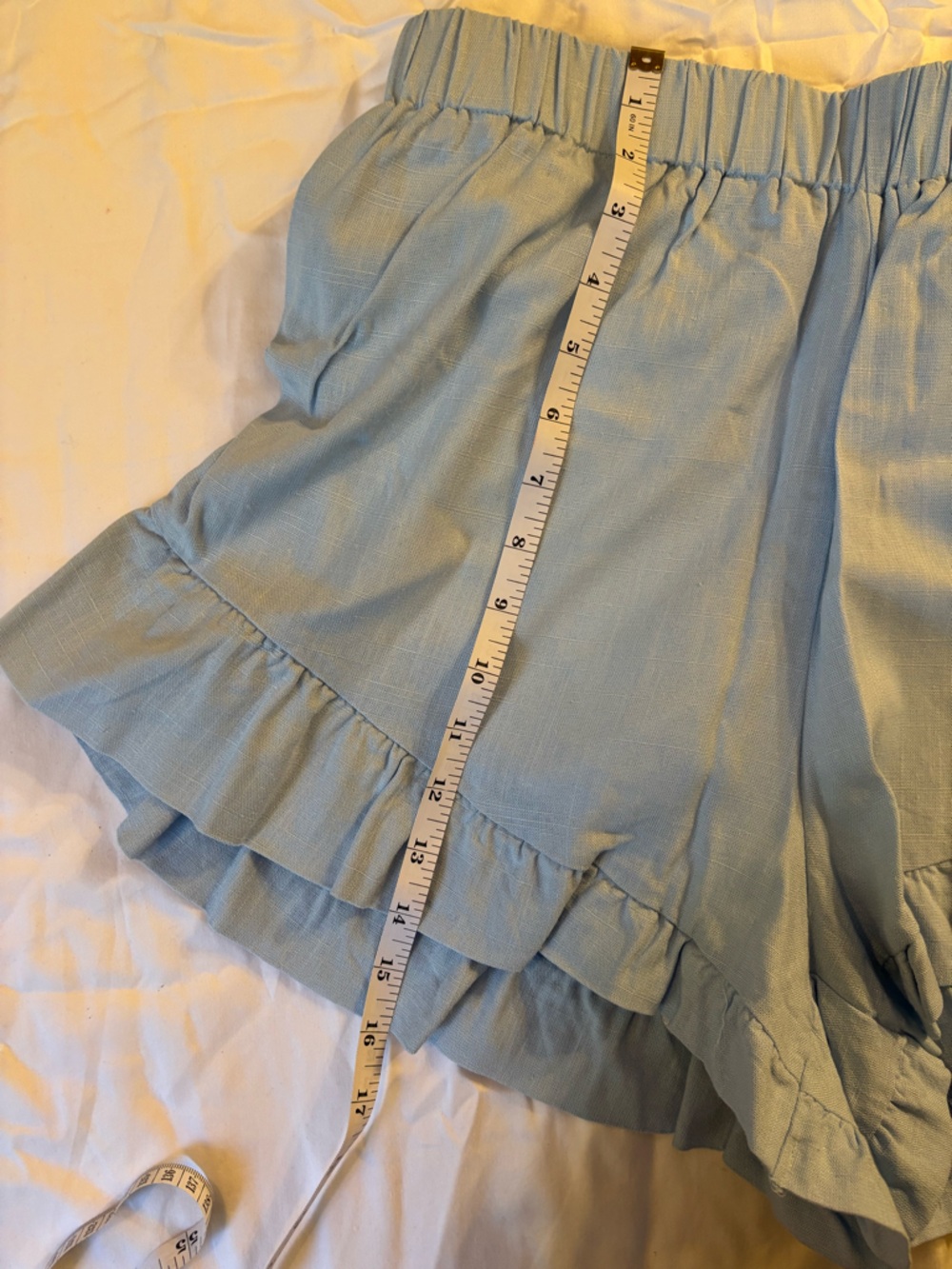 100% Cotton Blue Ruffle Lounge Set Two Piece Shorts & Top Coastal Minimalism L - Picture 11 of 11